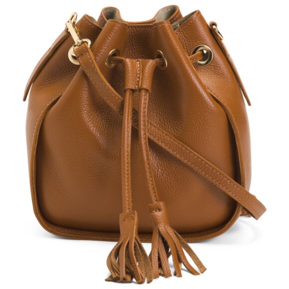 CHEVAL Made In Italy Leather Tassel Strings Bucket Hobo - Picture 1 of 4